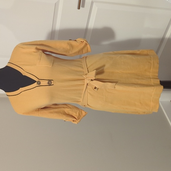 GUESS | Mustard yellow sweater dress, belted waistline with button top, slarge - Picture 1 of 8